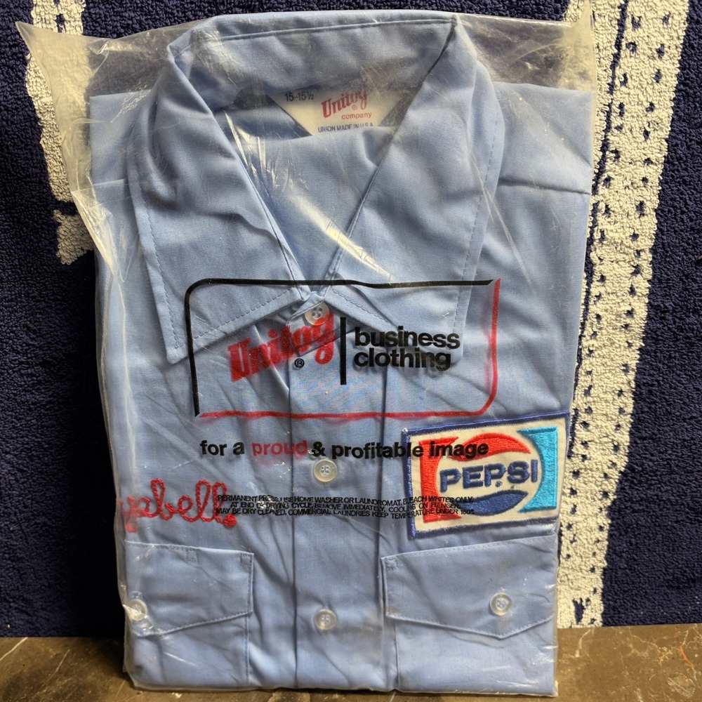 Unitog Pepsi Work Shirt Mens 15-15.5 Blue Vintage Union Made USA Short Sleeve